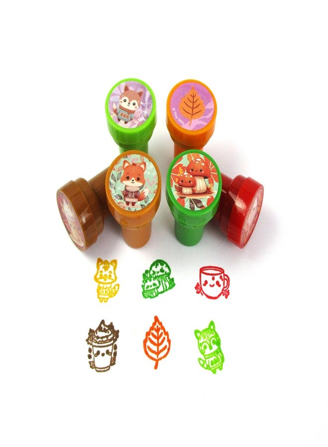 TINYMILLS Cozy Fall Animal Self-Inking Stampers - 24 Pack Autumn Themed Stamps with Pumpkin, Latte & Woodland Animal Designs | Fall Harvest Party Favors, Classroom Prizes, Arts & Crafts Supplies - Image 2
